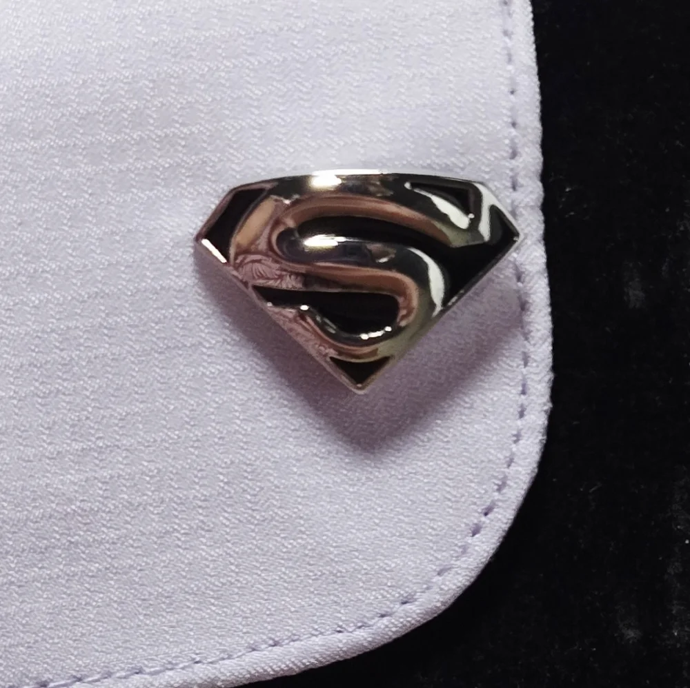Black Superman Logo Mens Novelty French Cufflinks Silver Plated Bullet Back Gift